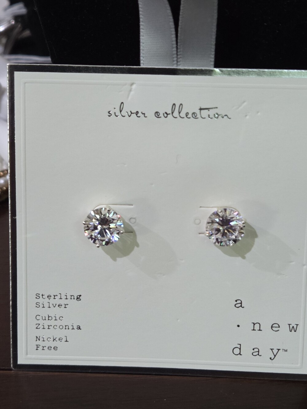 a new day Silver Cubic Zirconia Round Stud Earrings NEW